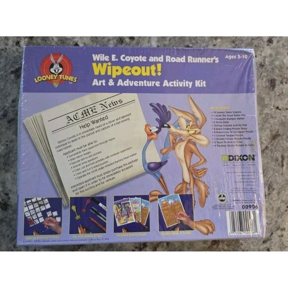 1998 Road Runner Wile E Coyote Wipeout Activity Kit NIB BoxBent Art Games Puzzle - Picture 3 of 3